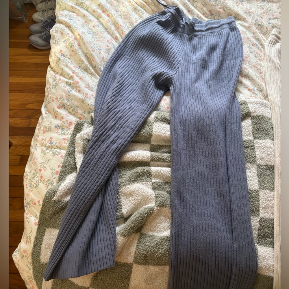 Ribbed Knit Pants in Blue Grey Bandit